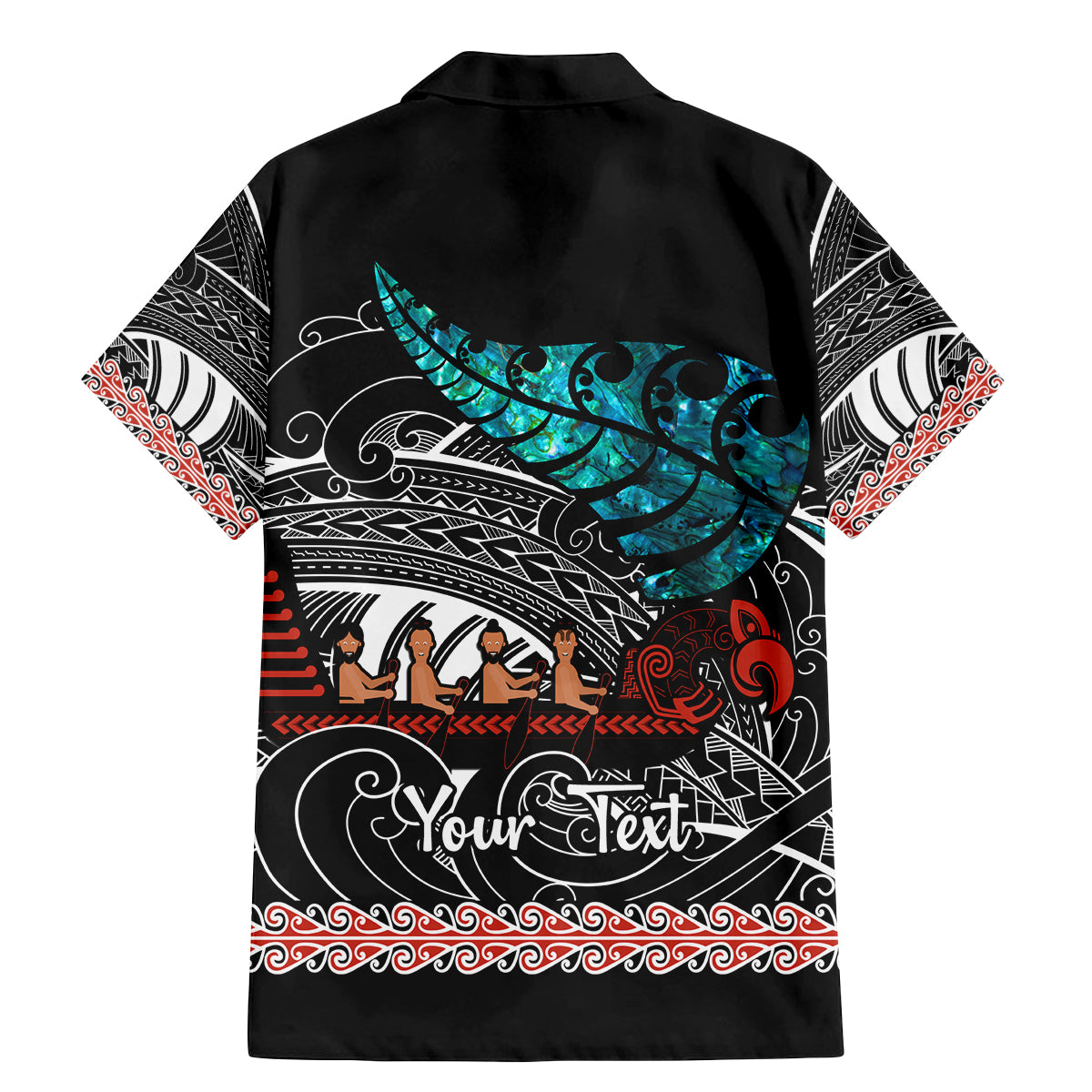 Personalised New Zealand Waka Family Matching Mermaid Dress and Hawaiian Shirt Aotearoa Maori Silver Fern Pattern - Wonder Print Shop