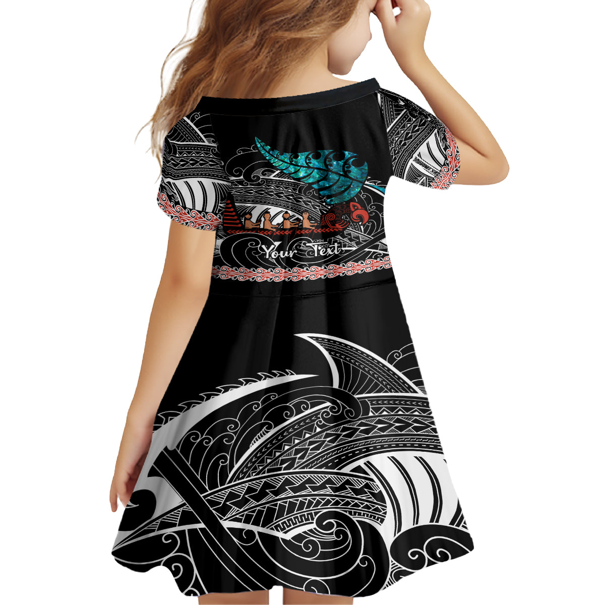 Personalised New Zealand Waka Family Matching Off Shoulder Short Dress and Hawaiian Shirt Aotearoa Maori Silver Fern Pattern - Wonder Print Shop