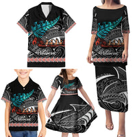 Personalised New Zealand Waka Family Matching Puletasi Dress and Hawaiian Shirt Aotearoa Maori Silver Fern Pattern - Wonder Print Shop