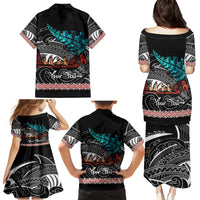 Personalised New Zealand Waka Family Matching Puletasi Dress and Hawaiian Shirt Aotearoa Maori Silver Fern Pattern - Wonder Print Shop