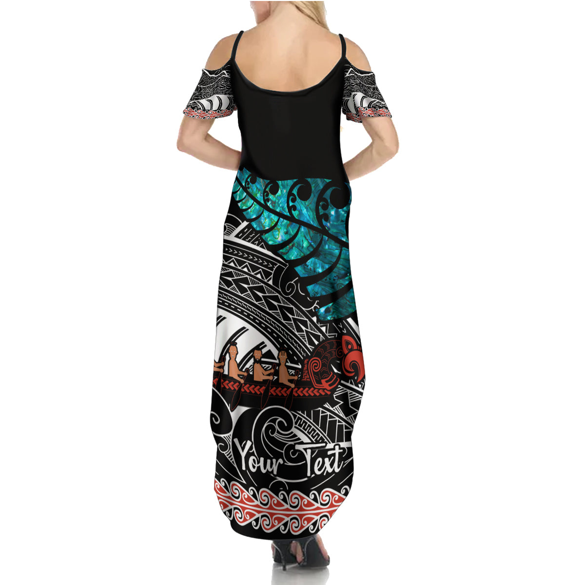 Personalised New Zealand Waka Family Matching Summer Maxi Dress and Hawaiian Shirt Aotearoa Maori Silver Fern Pattern - Wonder Print Shop