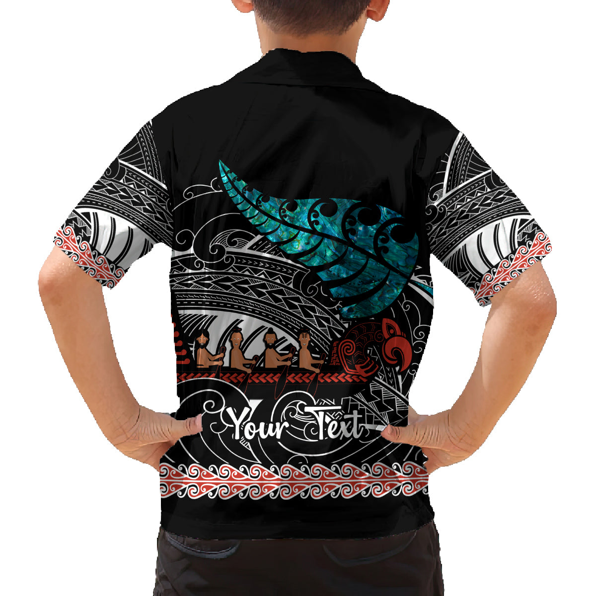 Personalised New Zealand Waka Family Matching Tank Maxi Dress and Hawaiian Shirt Aotearoa Maori Silver Fern Pattern - Wonder Print Shop