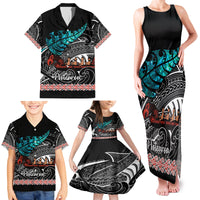 Personalised New Zealand Waka Family Matching Tank Maxi Dress and Hawaiian Shirt Aotearoa Maori Silver Fern Pattern - Wonder Print Shop
