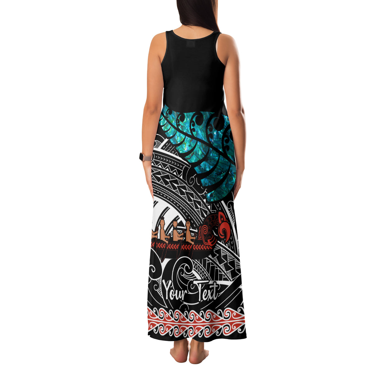 Personalised New Zealand Waka Family Matching Tank Maxi Dress and Hawaiian Shirt Aotearoa Maori Silver Fern Pattern - Wonder Print Shop