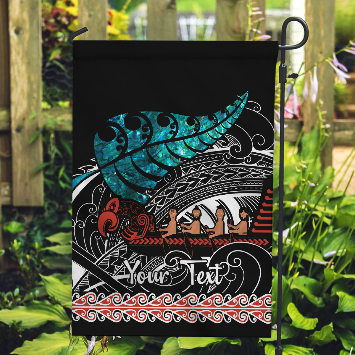 Personalised New Zealand Waka Garden Flag Aotearoa Maori Silver Fern Pattern - Wonder Print Shop