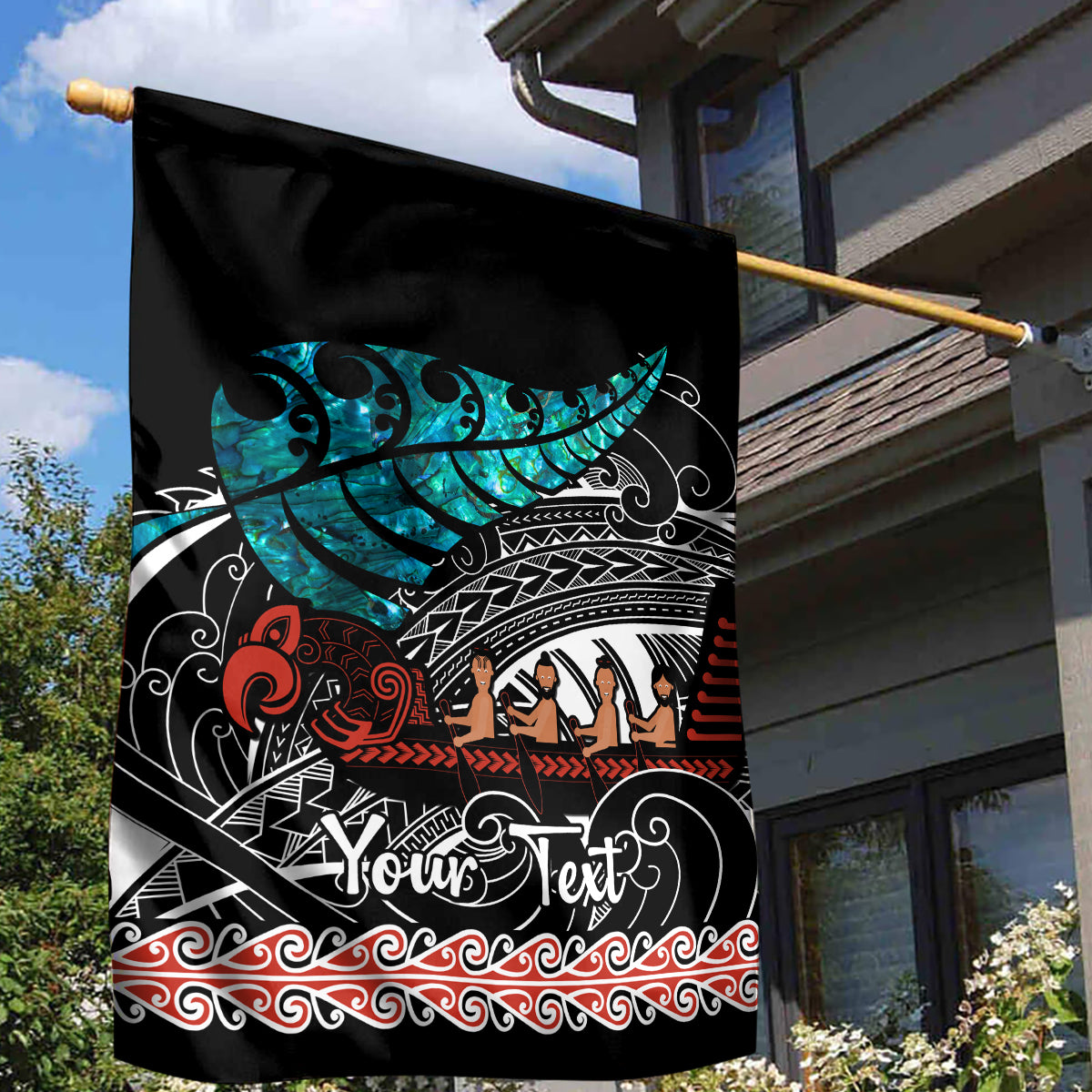 Personalised New Zealand Waka Garden Flag Aotearoa Maori Silver Fern Pattern - Wonder Print Shop
