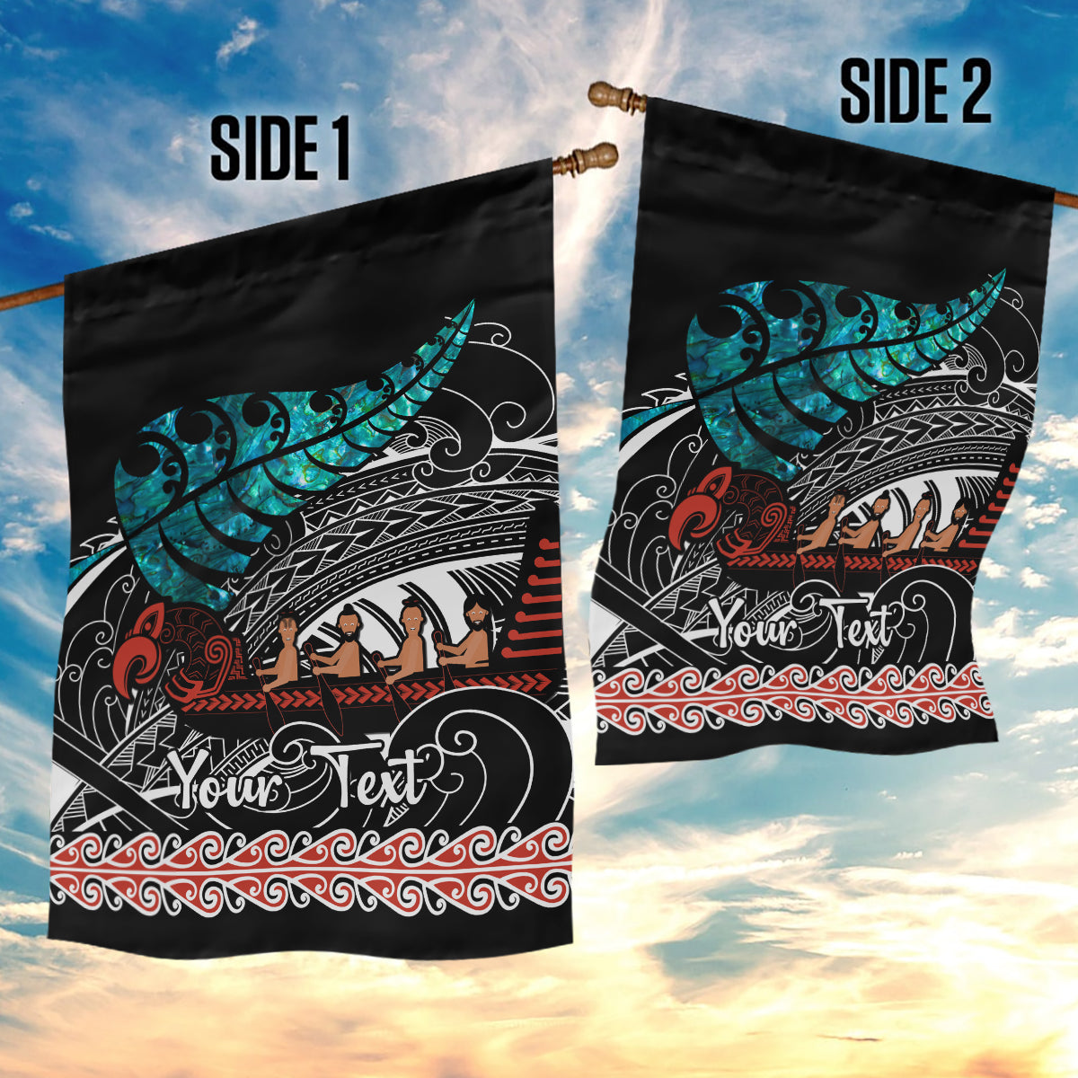 Personalised New Zealand Waka Garden Flag Aotearoa Maori Silver Fern Pattern - Wonder Print Shop