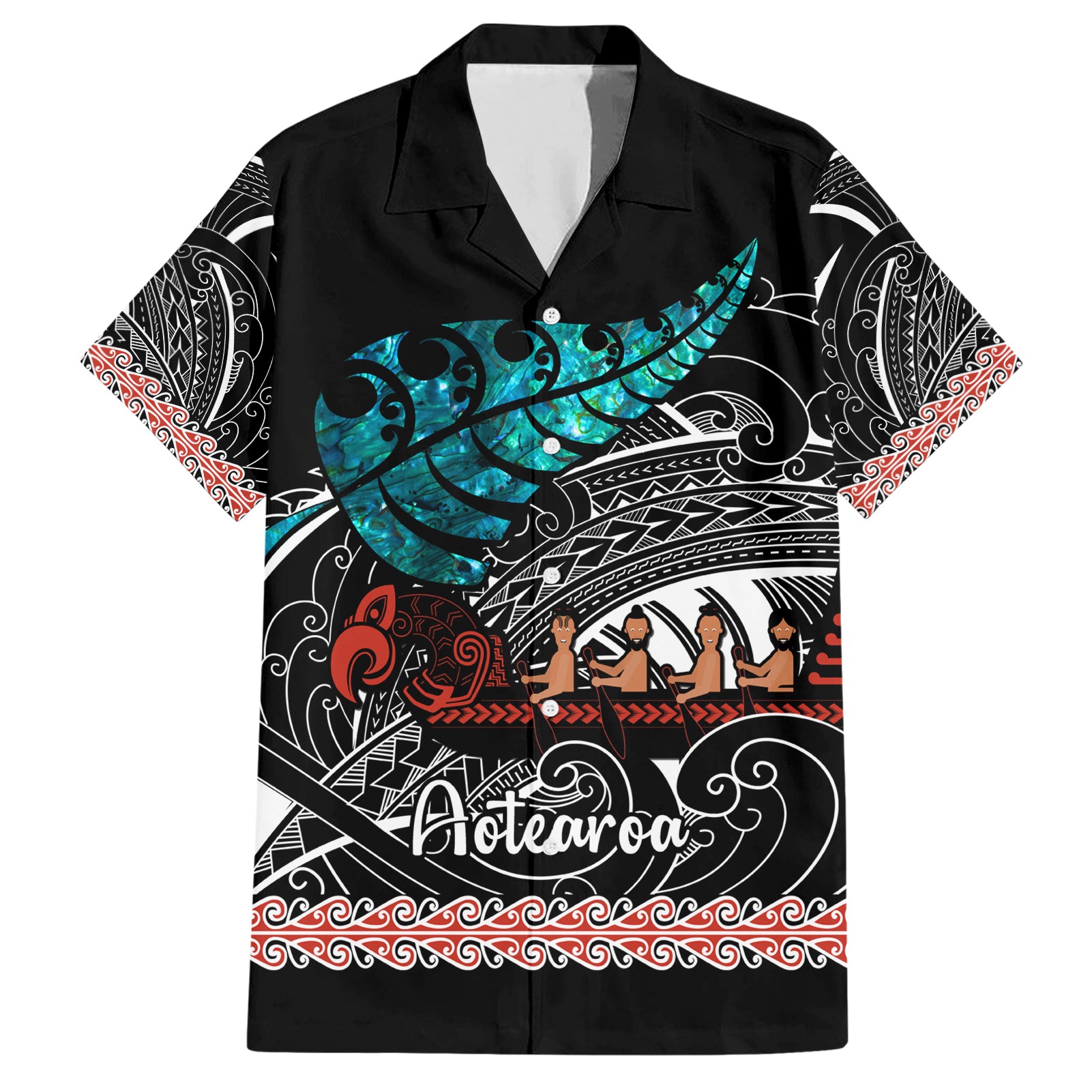 Personalised New Zealand Waka Hawaiian Shirt Aotearoa Maori Silver Fern Pattern - Wonder Print Shop