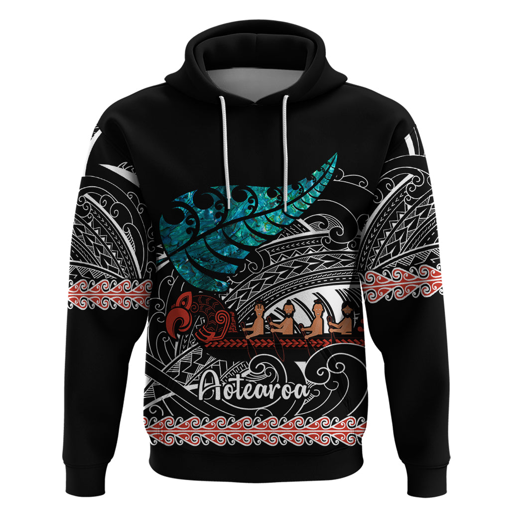 Personalised New Zealand Waka Hoodie Aotearoa Maori Silver Fern Pattern - Wonder Print Shop