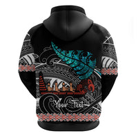 Personalised New Zealand Waka Hoodie Aotearoa Maori Silver Fern Pattern - Wonder Print Shop