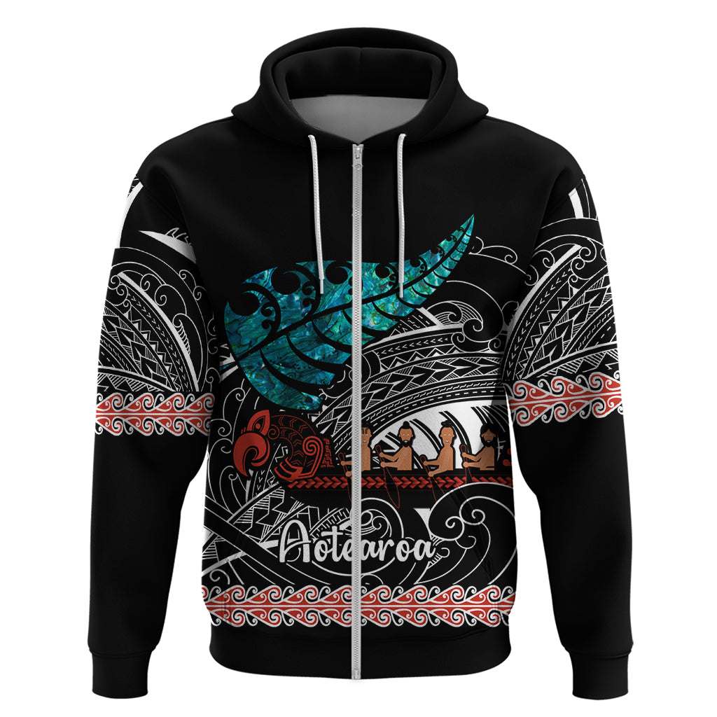 Personalised New Zealand Waka Hoodie Aotearoa Maori Silver Fern Pattern - Wonder Print Shop