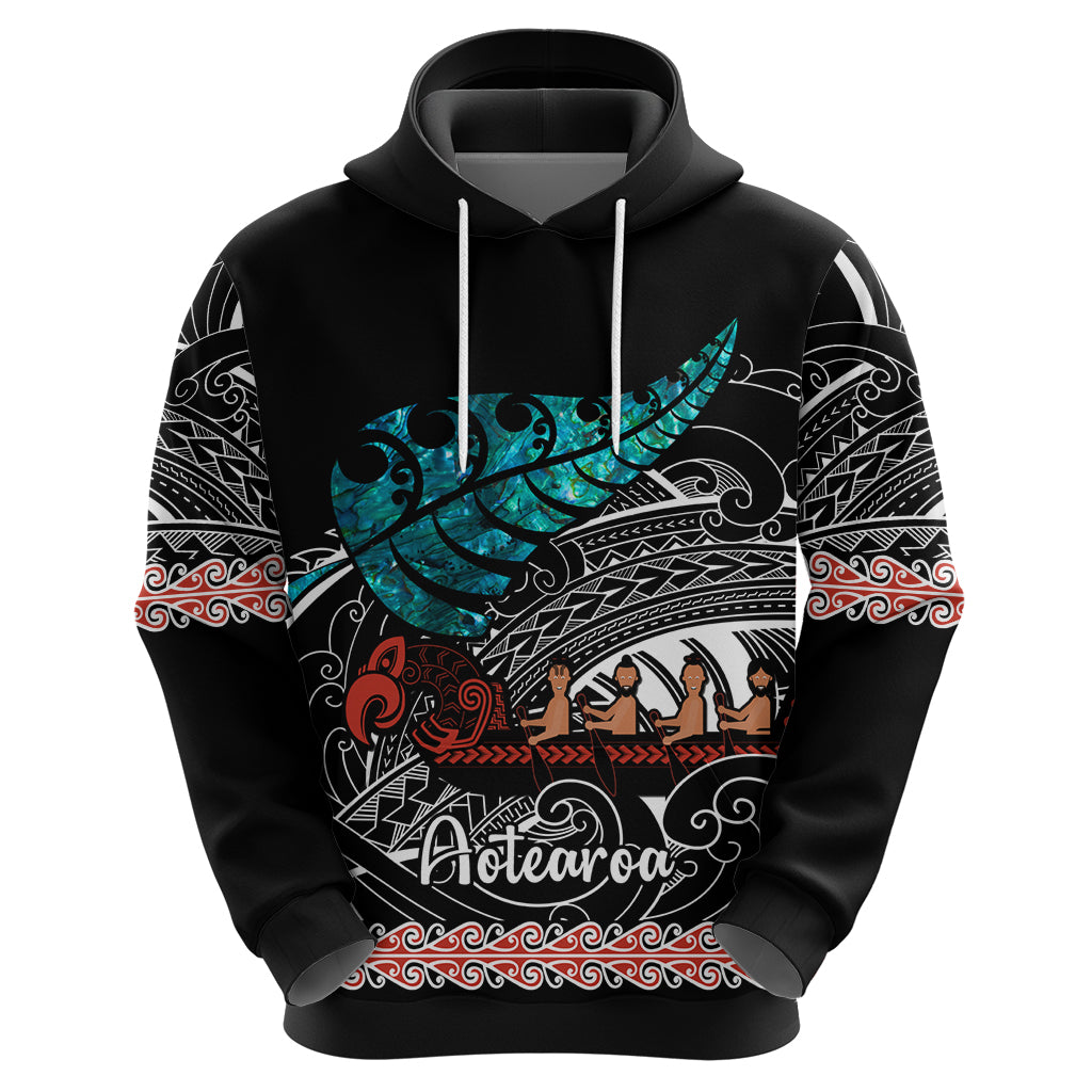 Personalised New Zealand Waka Hoodie Aotearoa Maori Silver Fern Pattern - Wonder Print Shop