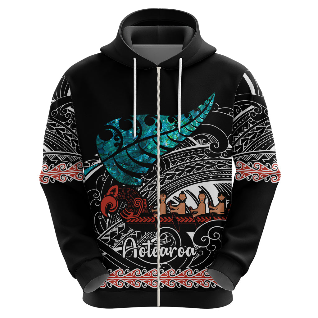 Personalised New Zealand Waka Hoodie Aotearoa Maori Silver Fern Pattern - Wonder Print Shop