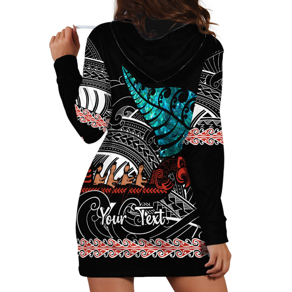 Personalised New Zealand Waka Hoodie Dress Aotearoa Maori Silver Fern Pattern - Wonder Print Shop