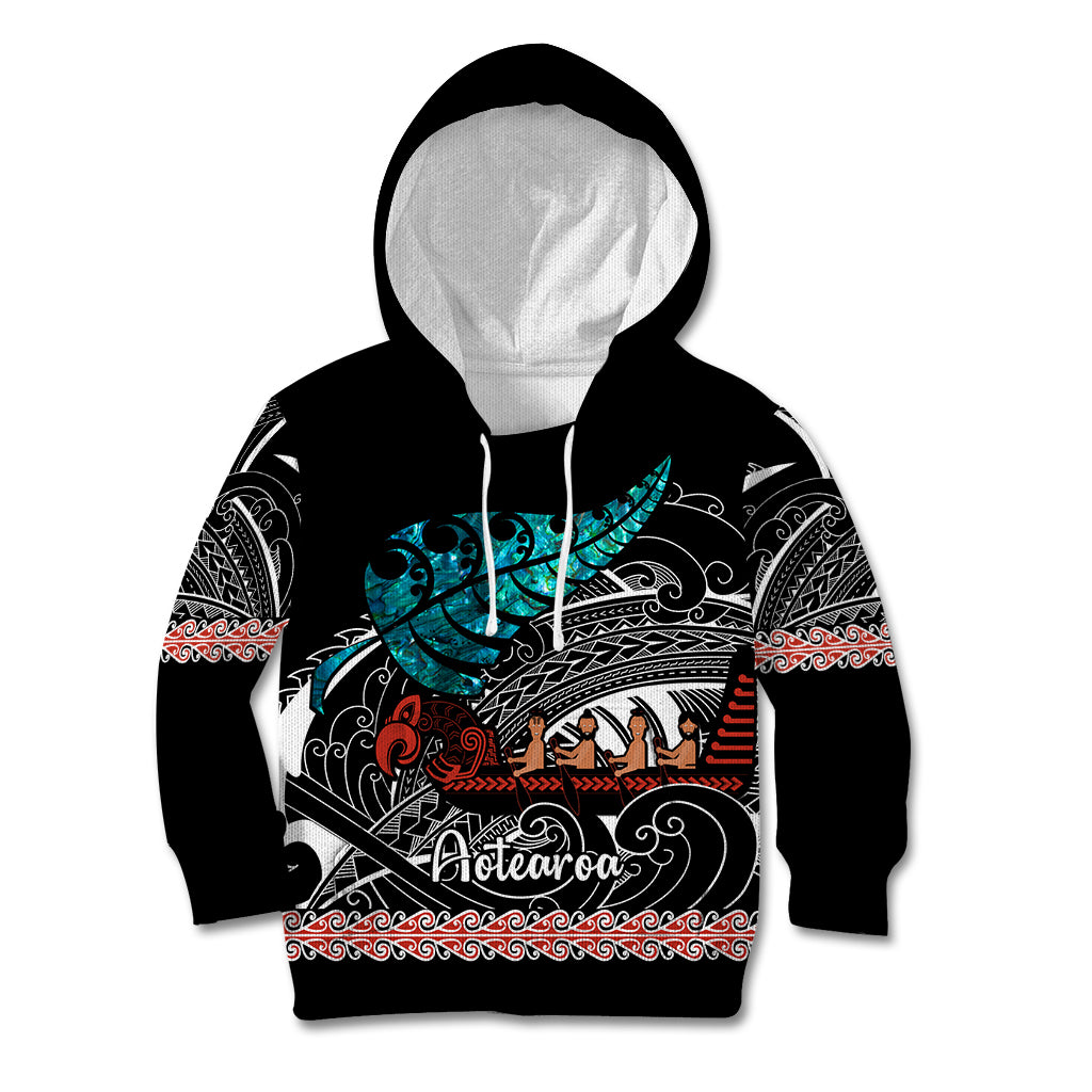 Personalised New Zealand Waka Kid Hoodie Aotearoa Maori Silver Fern Pattern - Wonder Print Shop