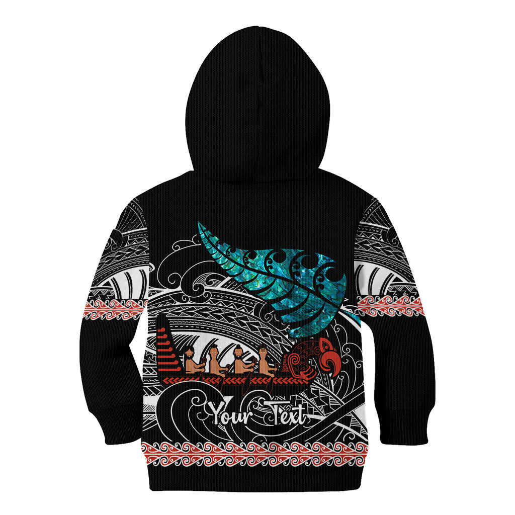 Personalised New Zealand Waka Kid Hoodie Aotearoa Maori Silver Fern Pattern - Wonder Print Shop