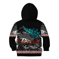 Personalised New Zealand Waka Kid Hoodie Aotearoa Maori Silver Fern Pattern - Wonder Print Shop
