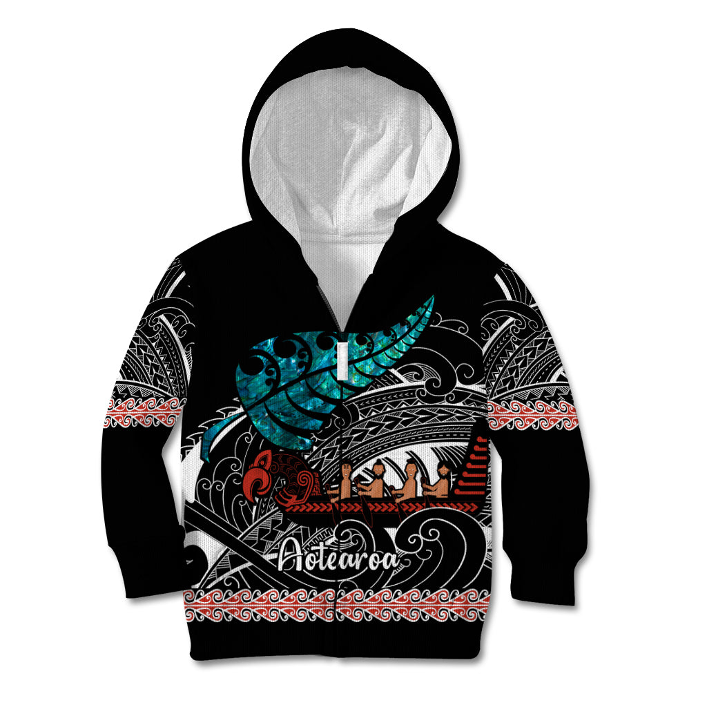 Personalised New Zealand Waka Kid Hoodie Aotearoa Maori Silver Fern Pattern - Wonder Print Shop