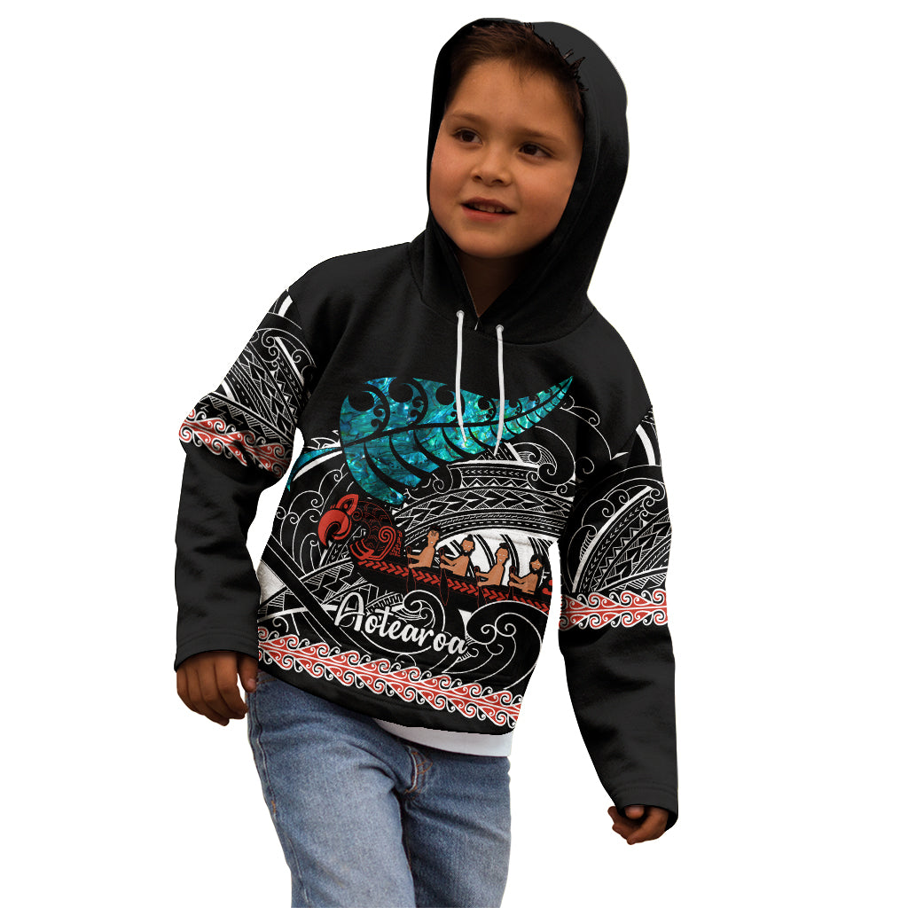 Personalised New Zealand Waka Kid Hoodie Aotearoa Maori Silver Fern Pattern - Wonder Print Shop