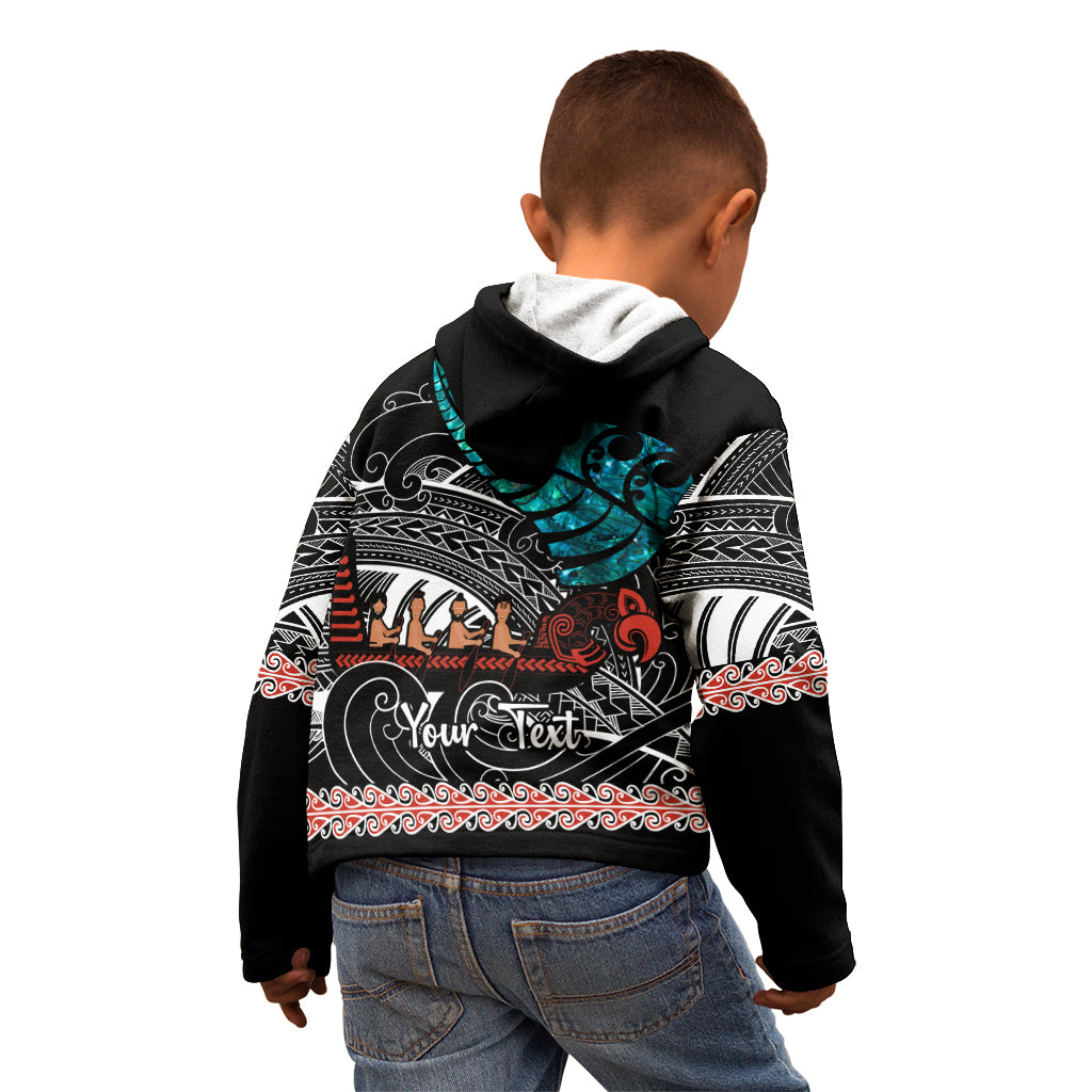 Personalised New Zealand Waka Kid Hoodie Aotearoa Maori Silver Fern Pattern - Wonder Print Shop
