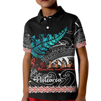 Personalised New Zealand Waka Kid Polo Shirt Aotearoa Maori Silver Fern Pattern - Wonder Print Shop