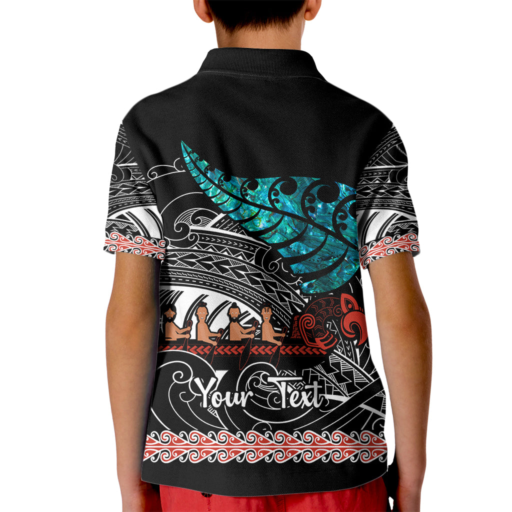 Personalised New Zealand Waka Kid Polo Shirt Aotearoa Maori Silver Fern Pattern - Wonder Print Shop
