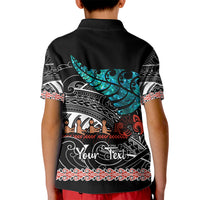 Personalised New Zealand Waka Kid Polo Shirt Aotearoa Maori Silver Fern Pattern - Wonder Print Shop