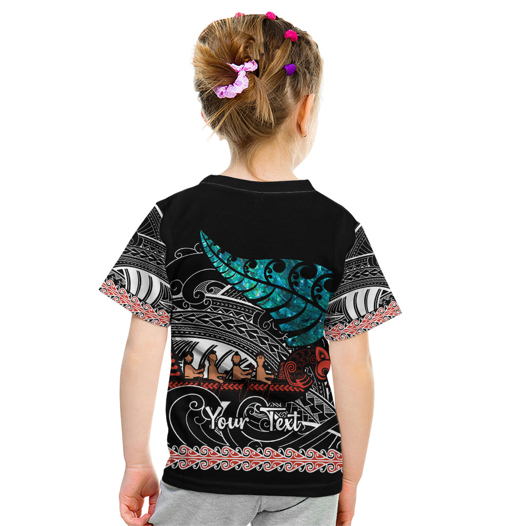 Personalised New Zealand Waka Kid T Shirt Aotearoa Maori Silver Fern Pattern - Wonder Print Shop