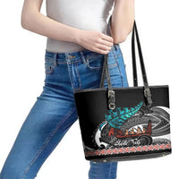 Personalised New Zealand Waka Leather Tote Bag Aotearoa Maori Silver Fern Pattern - Wonder Print Shop