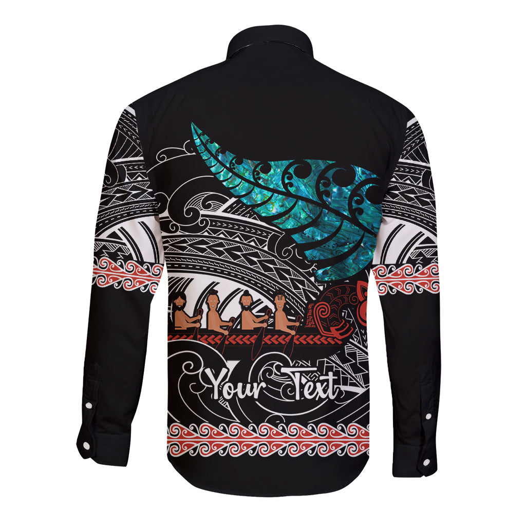Personalised New Zealand Waka Long Sleeve Button Shirt Aotearoa Maori Silver Fern Pattern - Wonder Print Shop