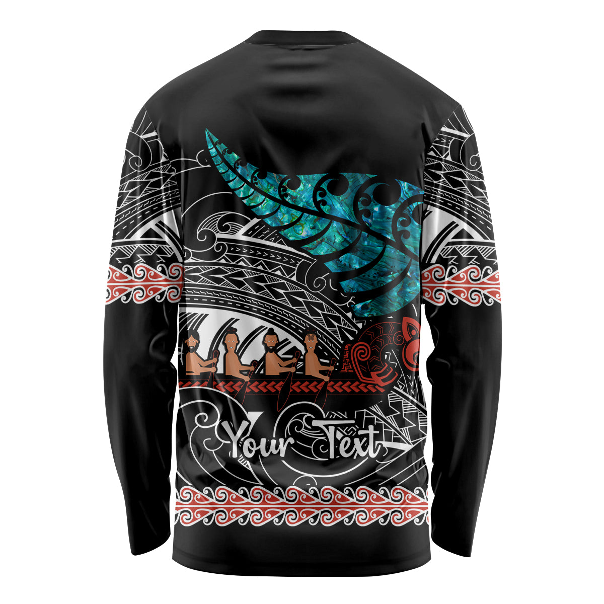 Personalised New Zealand Waka Long Sleeve Shirt Aotearoa Maori Silver Fern Pattern - Wonder Print Shop