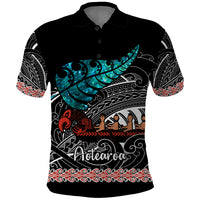 Personalised New Zealand Waka Polo Shirt Aotearoa Maori Silver Fern Pattern - Wonder Print Shop