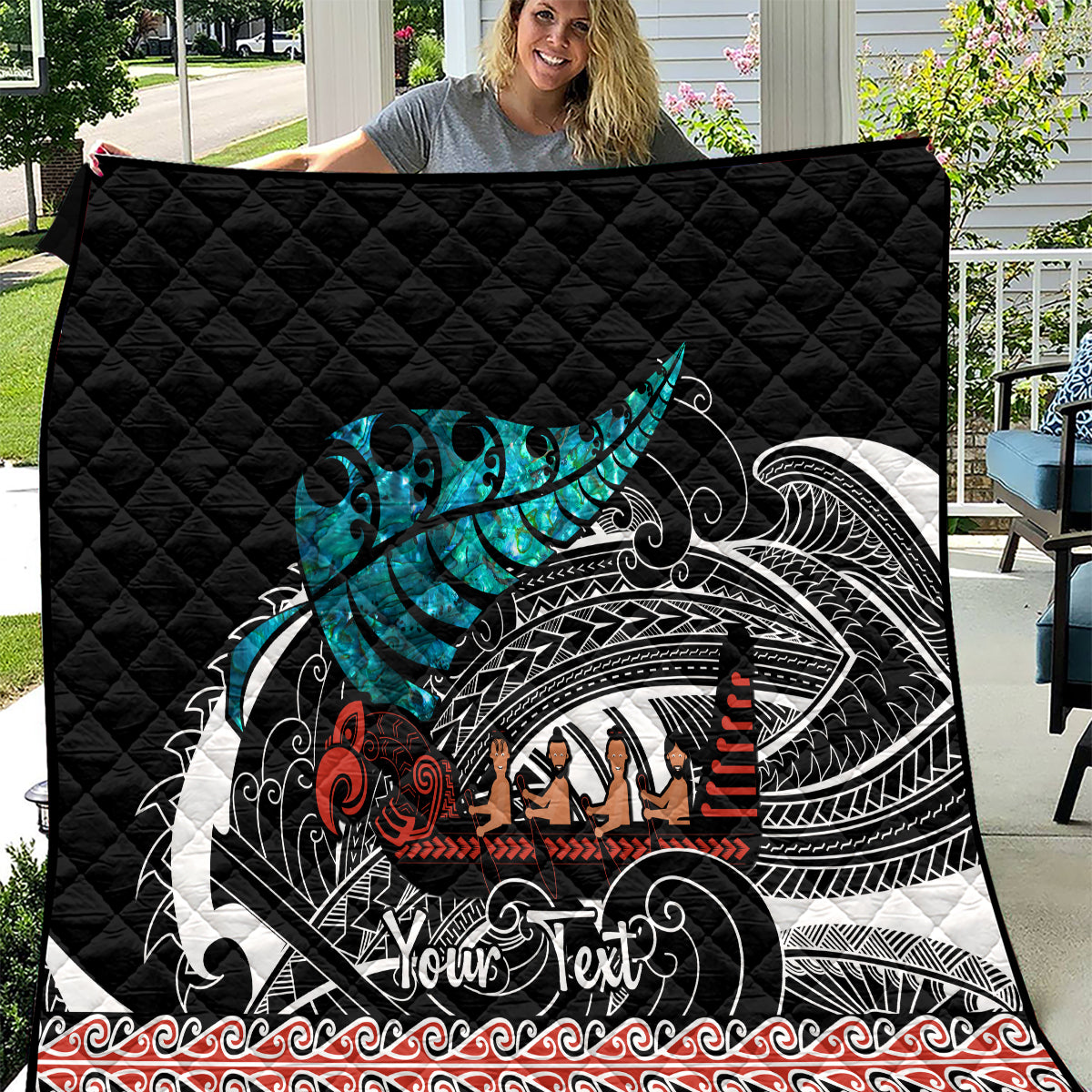 Personalised New Zealand Waka Quilt Aotearoa Maori Silver Fern Pattern - Wonder Print Shop