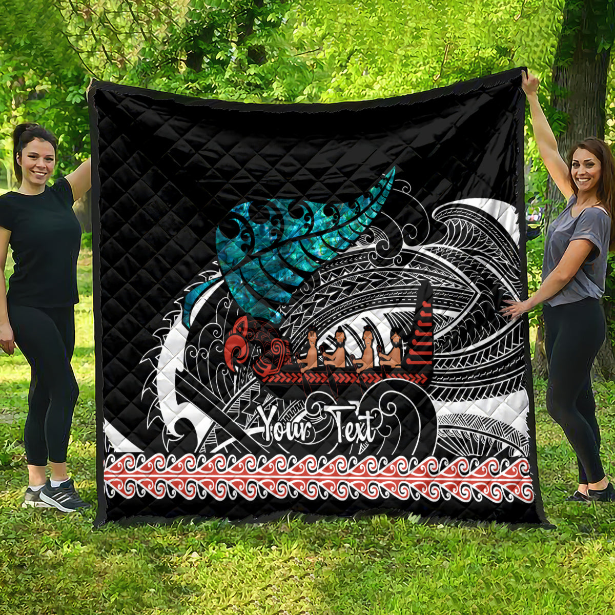 Personalised New Zealand Waka Quilt Aotearoa Maori Silver Fern Pattern - Wonder Print Shop
