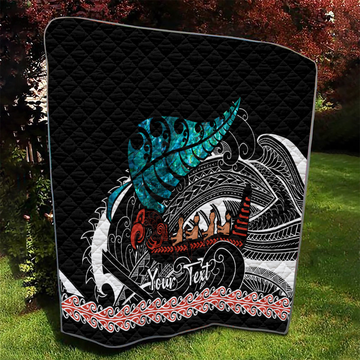 Personalised New Zealand Waka Quilt Aotearoa Maori Silver Fern Pattern - Wonder Print Shop