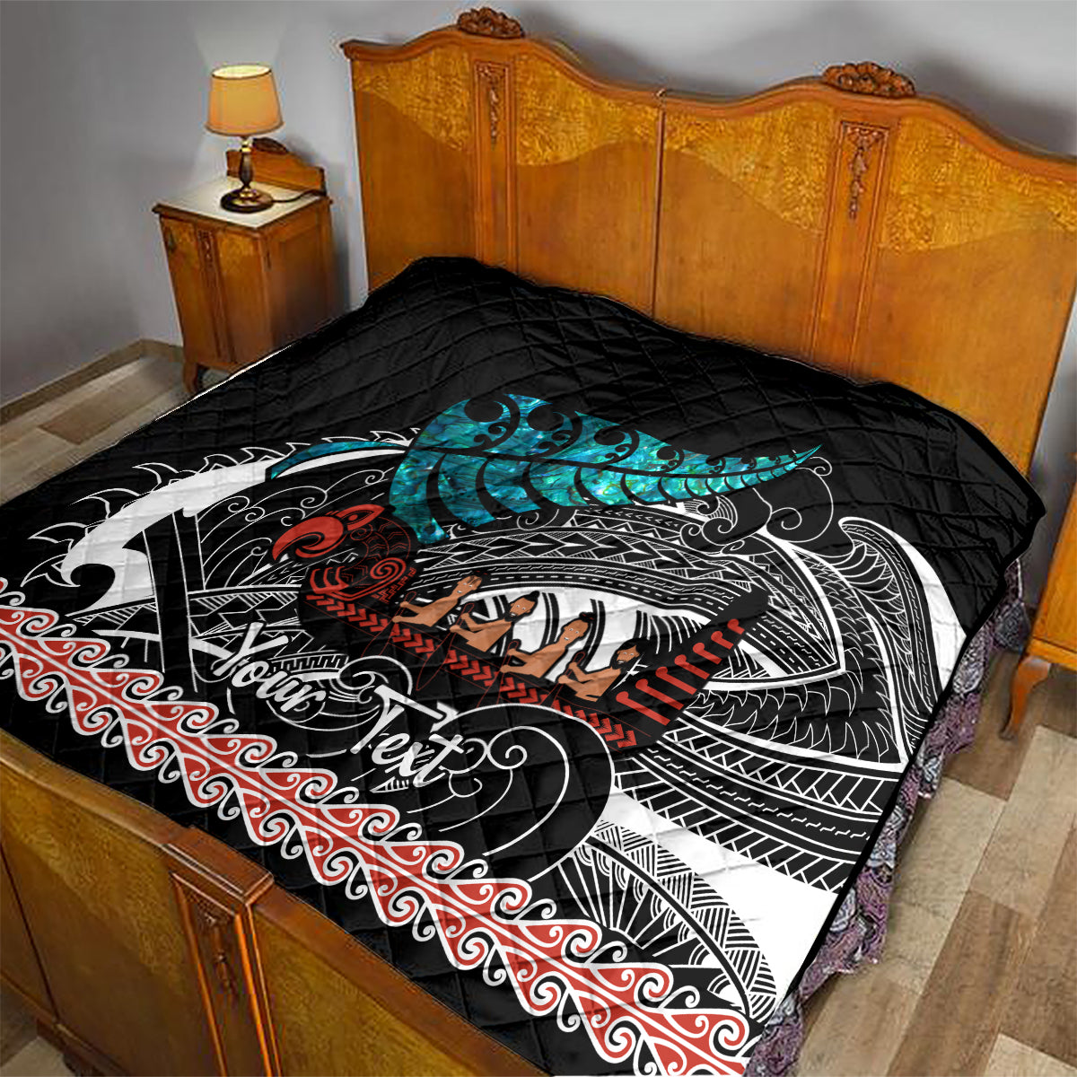 Personalised New Zealand Waka Quilt Aotearoa Maori Silver Fern Pattern - Wonder Print Shop