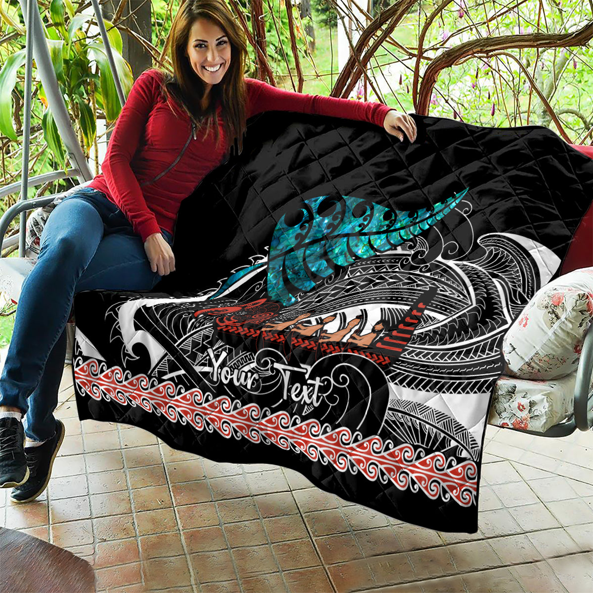 Personalised New Zealand Waka Quilt Aotearoa Maori Silver Fern Pattern - Wonder Print Shop