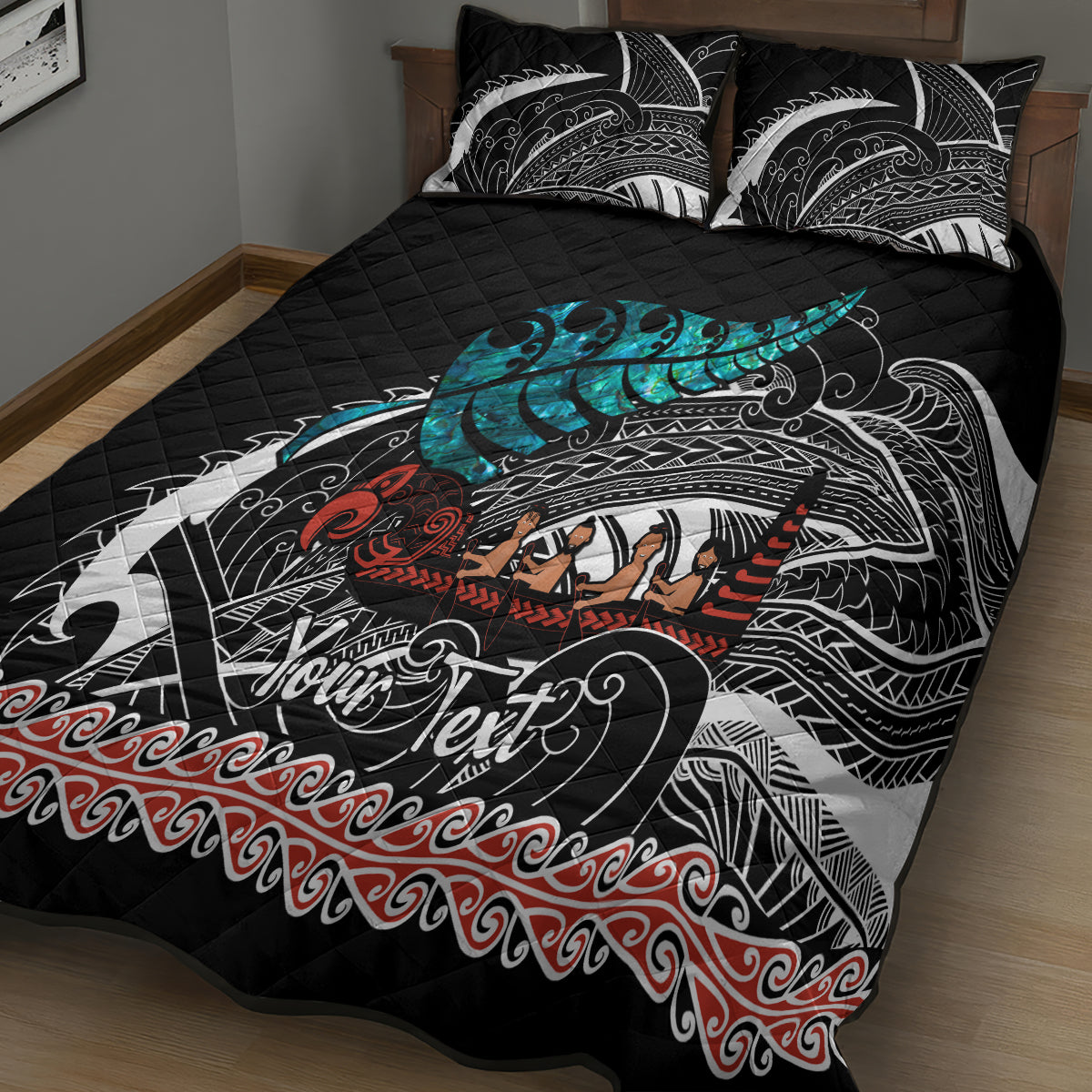 Personalised New Zealand Waka Quilt Bed Set Aotearoa Maori Silver Fern Pattern - Wonder Print Shop