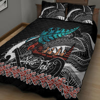 Personalised New Zealand Waka Quilt Bed Set Aotearoa Maori Silver Fern Pattern - Wonder Print Shop