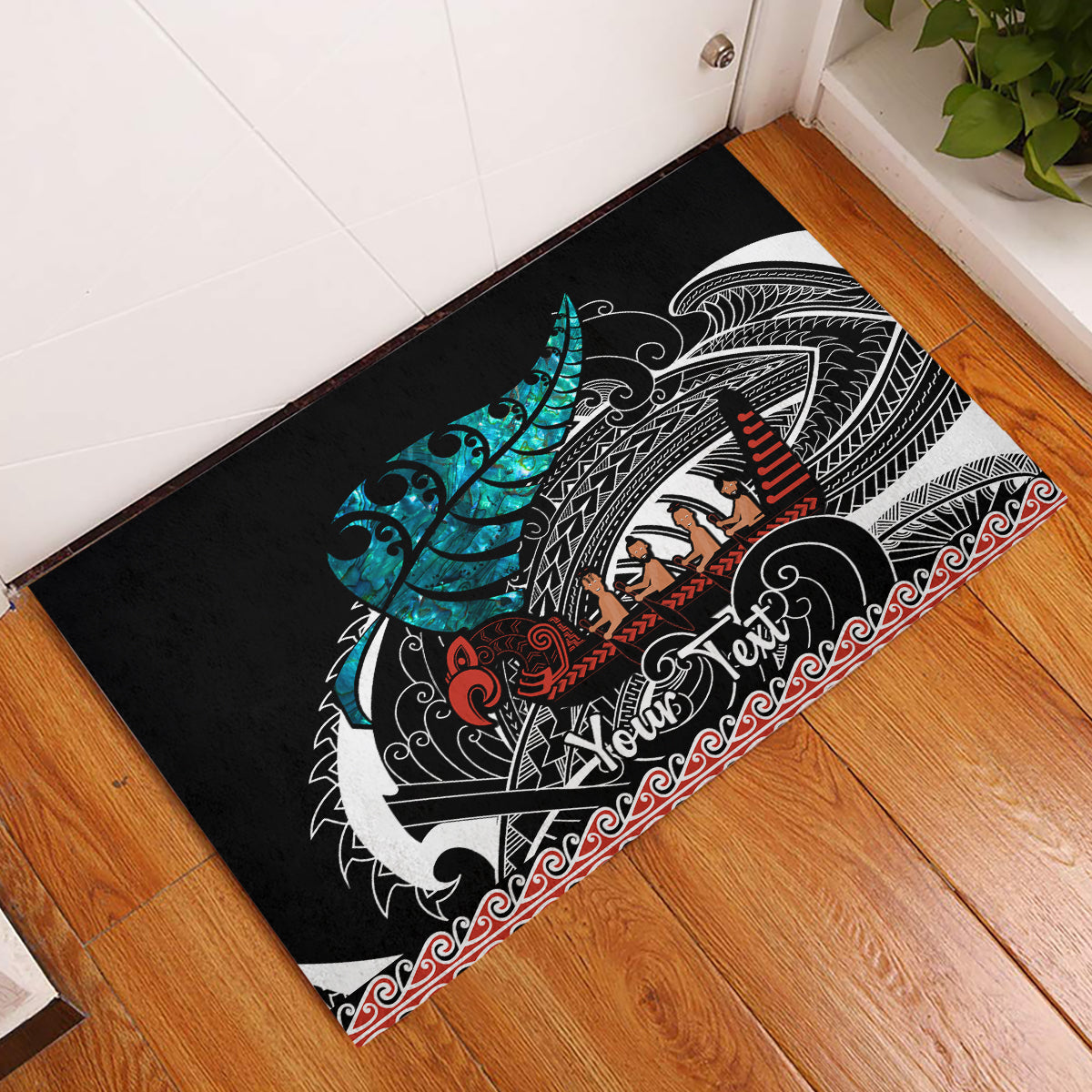 Personalised New Zealand Waka Rubber Doormat Aotearoa Maori Silver Fern Pattern - Wonder Print Shop