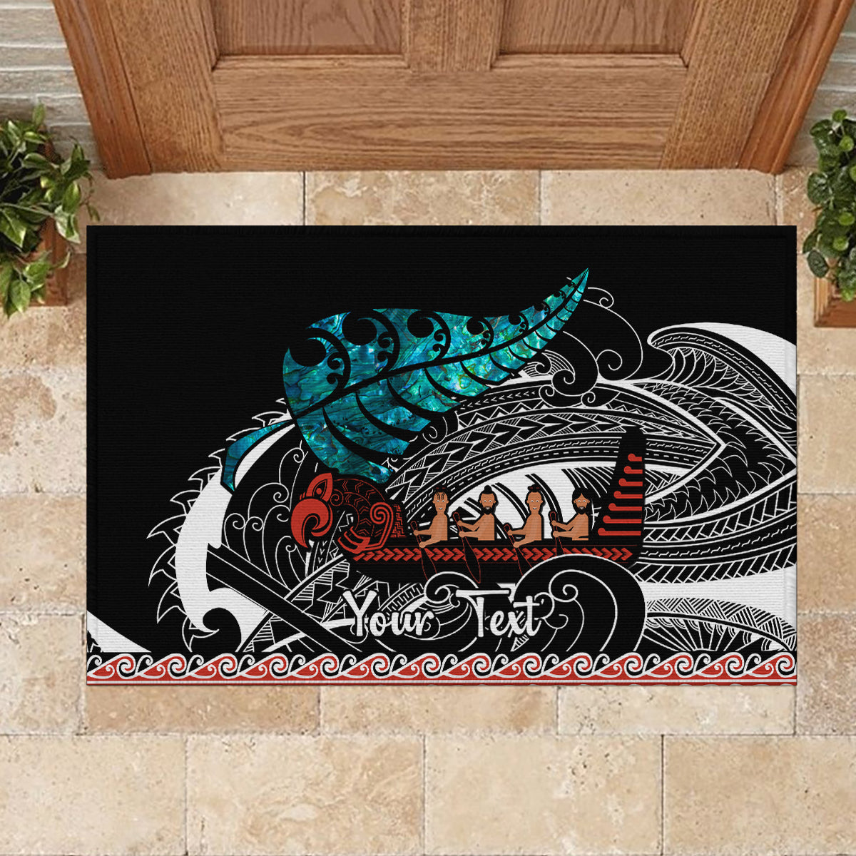 Personalised New Zealand Waka Rubber Doormat Aotearoa Maori Silver Fern Pattern - Wonder Print Shop