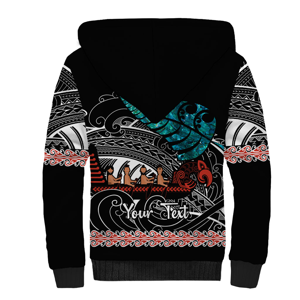 Personalised New Zealand Waka Sherpa Hoodie Aotearoa Maori Silver Fern Pattern - Wonder Print Shop