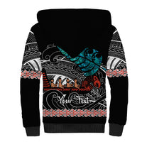 Personalised New Zealand Waka Sherpa Hoodie Aotearoa Maori Silver Fern Pattern - Wonder Print Shop