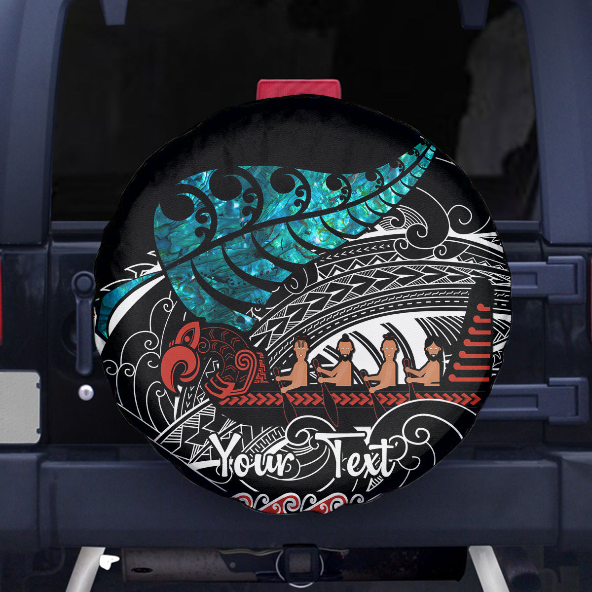 Personalised New Zealand Waka Spare Tire Cover Aotearoa Maori Silver Fern Pattern - Wonder Print Shop