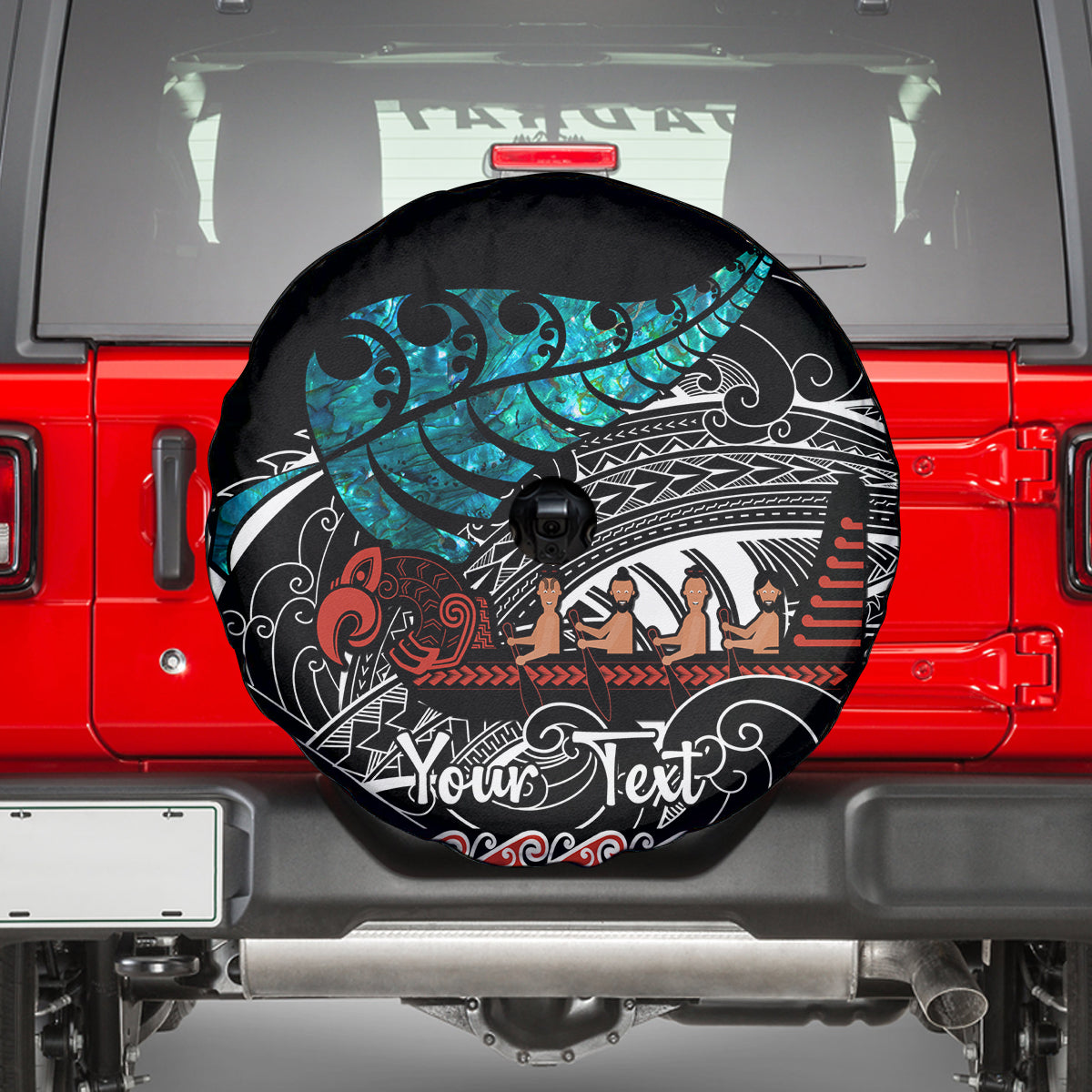 Personalised New Zealand Waka Spare Tire Cover Aotearoa Maori Silver Fern Pattern - Wonder Print Shop