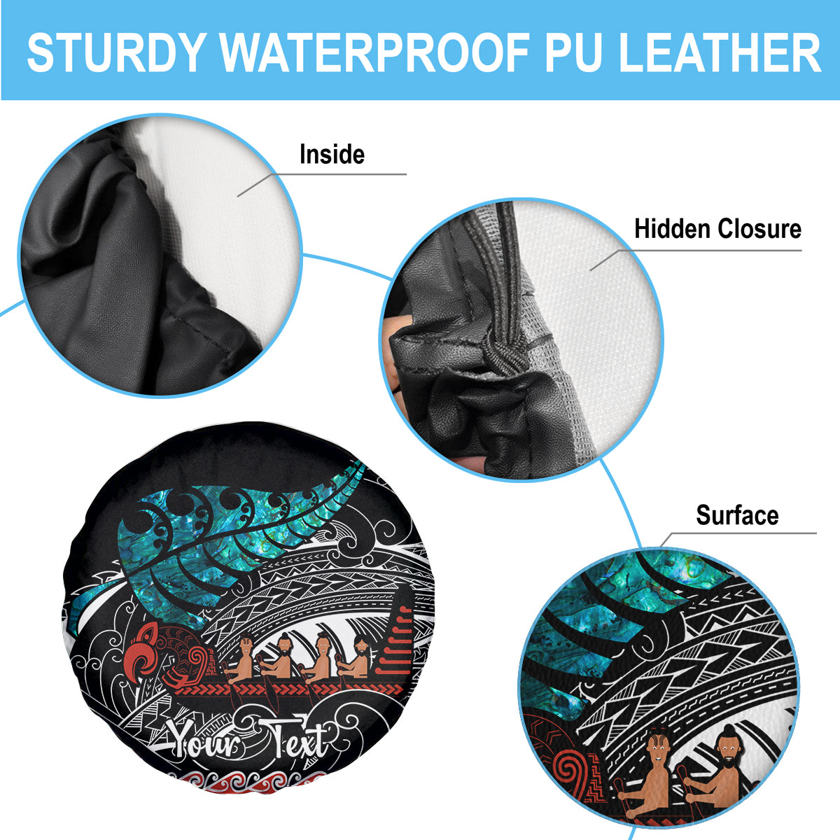 Personalised New Zealand Waka Spare Tire Cover Aotearoa Maori Silver Fern Pattern - Wonder Print Shop