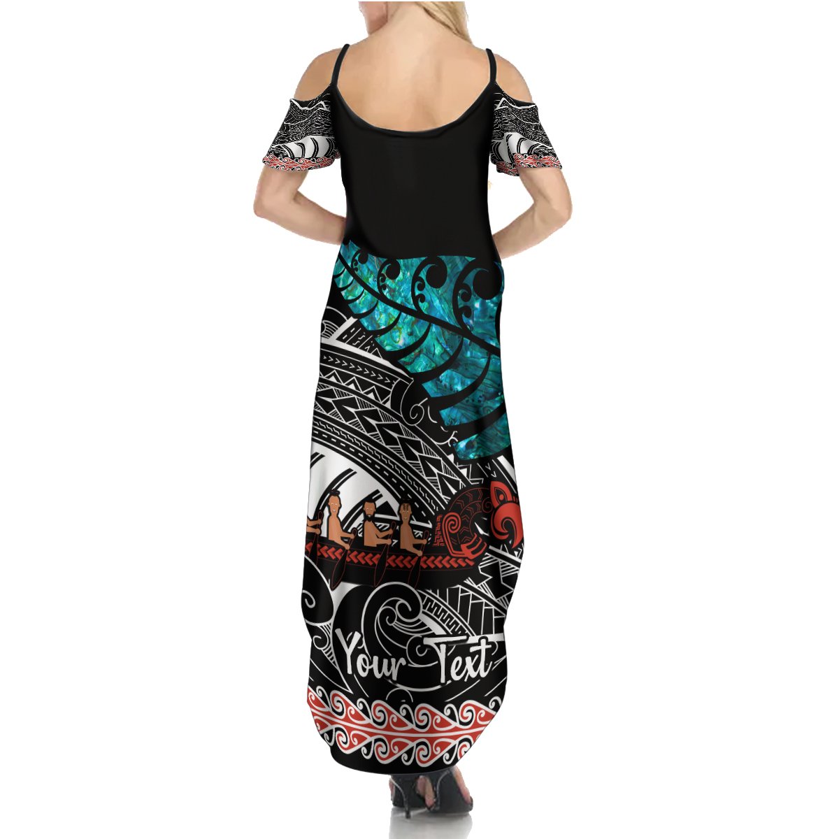 Personalised New Zealand Waka Summer Maxi Dress Aotearoa Maori Silver Fern Pattern - Wonder Print Shop