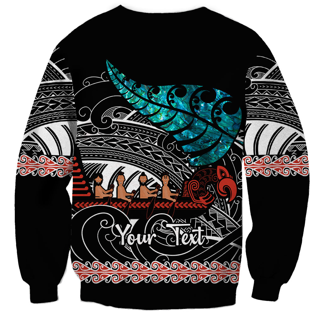 Personalised New Zealand Waka Sweatshirt Aotearoa Maori Silver Fern Pattern - Wonder Print Shop