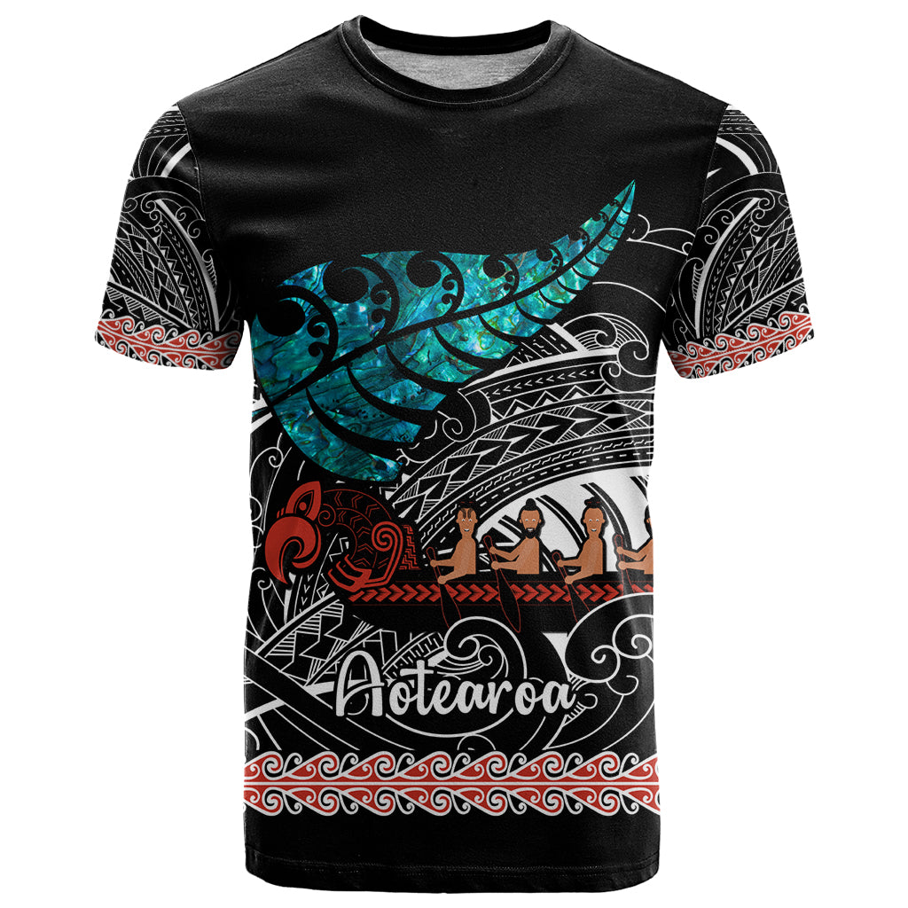 Personalised New Zealand Waka T Shirt Aotearoa Maori Silver Fern Pattern - Wonder Print Shop