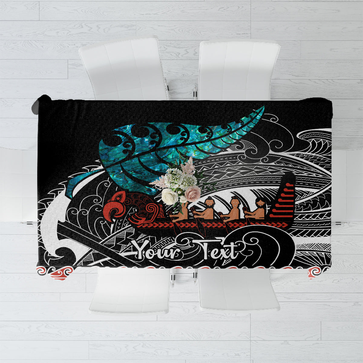 Personalised New Zealand Waka Tablecloth Aotearoa Maori Silver Fern Pattern - Wonder Print Shop